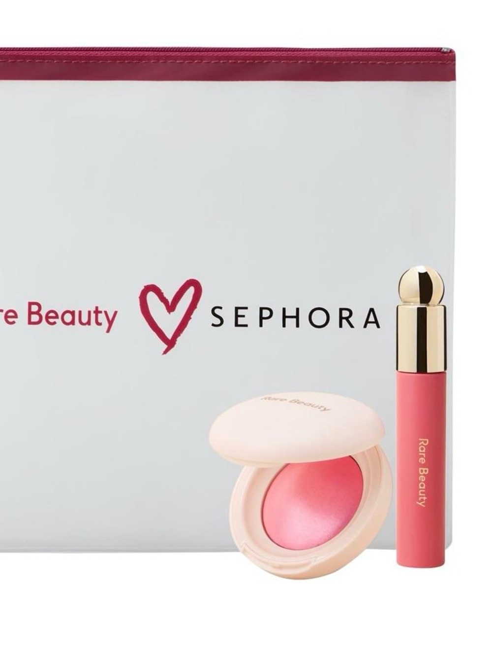 Rare Beauty Pink Blush & Lip Tint Set with Clear Pouch